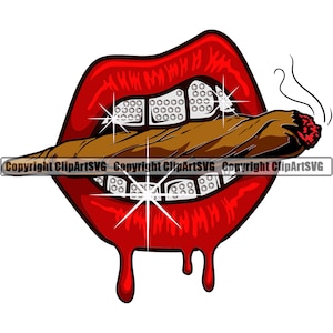 Sexy Lips Diamond Teeth Bite Marijuana Joint Blunt Mouth Dripping Drip Grill Gangster Mask Sex Kiss Design Logo SVG PNG Clipart Vector Cut