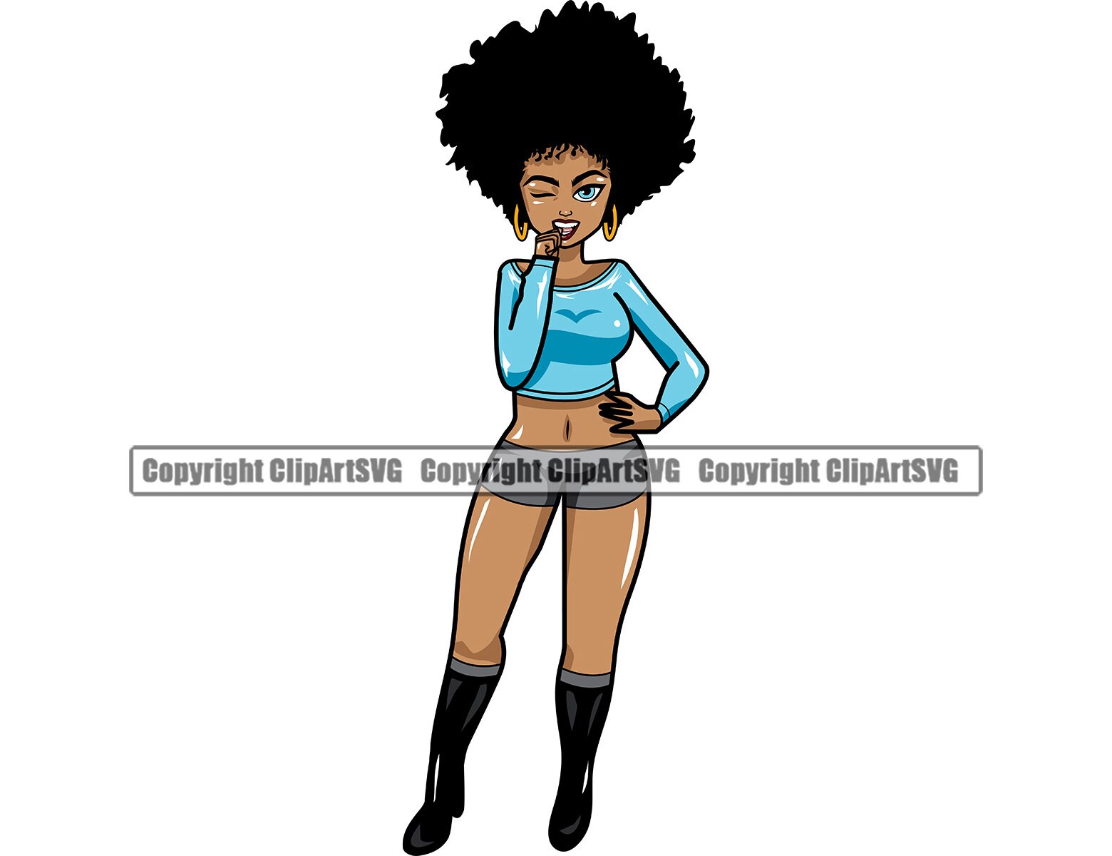 Cute Cartoon Black Woman Female Girl Face Afro Hair Big Eyes | Etsy