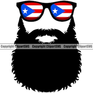 Porto Rico Rican Óculos De Sol Barba Bigode Bandeira Ilha Orgulhoso País Nacional Nação Símbolo Sinal Arte Logotipo SVG PNG Clipart Arquivo de corte
