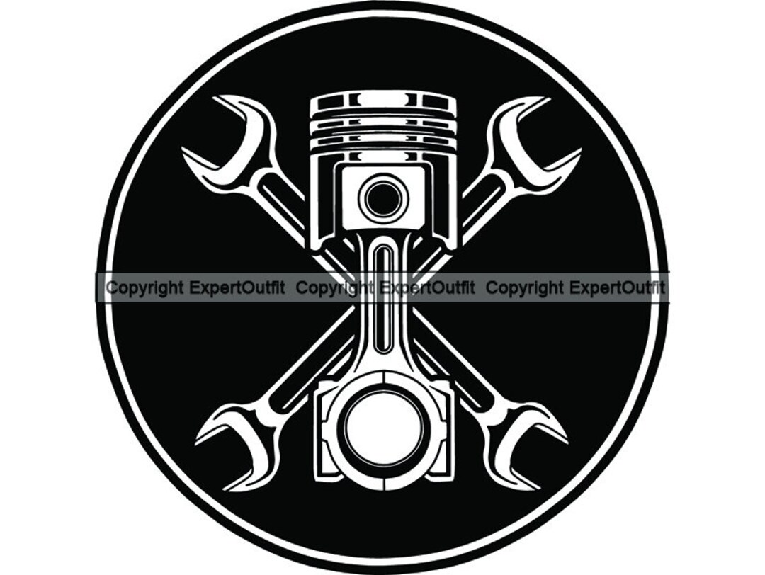 Mechanic Logo Piston Monkey Wrench Power Motorcycle Car Art Service