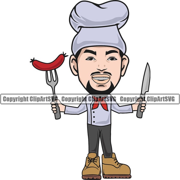 BBQ Chef Cartoon Character Cook Grill Cooking Food Kitchen Grilling Meat Bake Baking Baker Design Logo SVG PNG Clipart Vector Cut Cutting