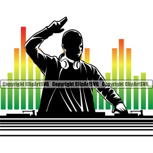 DJ Disc Jockey Musik Plattenspieler Plattenspieler Mixer Album Vinyl Night Club Sound Radio Stereo Silhouette Design Logo SVG Vektor Clipart Cut