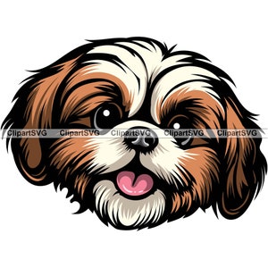 Lhasa Apso Smiling Dog Happy Cute Head Canine Pet Havanese Shih Tzu Paw Print Cartoon Drawing Art Logo Tattoo Design SVG PNG Cut Cutting