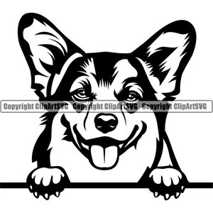 Pembroke Welsh Corgi Dog Peeking Peek-A-Boo Breed Happy Paw Puppy Pup Pet Cute Art K-9 Cardigan Cute Logo SVG PNG Clipart Vector Cut Cutting