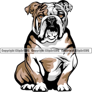 English Bulldog Dog Sit Sitting Breed Smiling Happy Paw Puppy Pup Pet Art Cartoon Cute Rescue Design Logo SVG PNG Vector Clipart Cut File