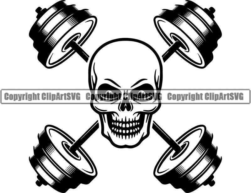 Bodybuilding Logo 57 Skull Barbell Bar Weightlifting Fitness Etsy