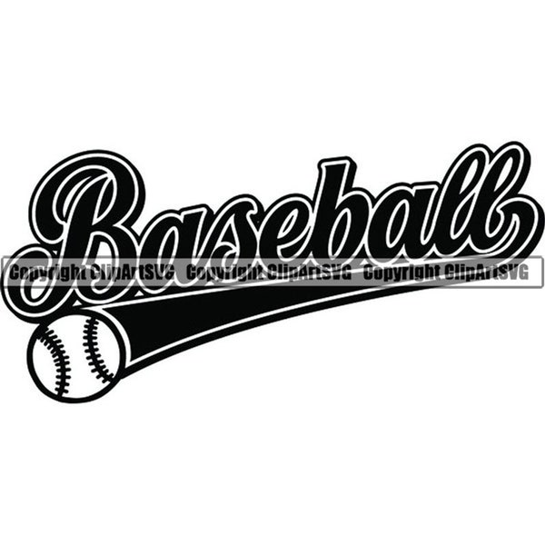 Honkbal Logo #1 Tekst Woord Vliegende Bal School Team Speler Spel Sport Swoosh Staart Ontwerp Element Teken Type.SVG. PNG Vector Cricut Cut Cutting