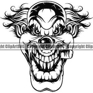 Evil Clown #1 Skull Death Evil Kill Killer Tattoo Circus Scary Face Head Horror Halloween Logo .SVG .PNG Clipart Vector Cricut Cut Cutting