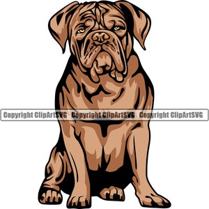 Dogue De Bordeaux chien assis assis race heureux sourire patte chiot chiot Pet K9 Bullmastiff dogue anglais Logo SVG PNG Clipart vecteur coupe coupe