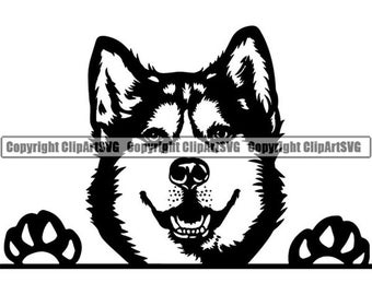 Siberian Husky #46 Peeking Sled Snow Dog Breed K-9 Animal Pet Hound Pedigree Logo .SVG .PNG Clipart Vector Cricut Cut Cutting Download File
