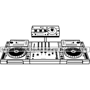 DJ Disc Jockey Configuration Moderne CD Disque Compact Platine Audio Musique Mélangeur Disque Vinyle Album Club Sound Design Logo SVG Png Vector Clipart Cut