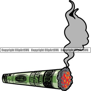Soldi sigaro che brucia 100 banconote da cento dollari brucia fumo ricchezza contanti ricco trambusto spacciatore profitto arte design logo SVG PNG Clipart vettoriale taglio