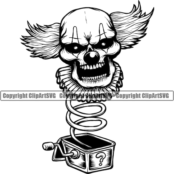 Scary Clown Music Box Pop Up Evil Circus Cool Death Kill Killer Tattoo Fear Scared Face Horror Art Logo SVG PNG Clipart Vector Cut Cutting