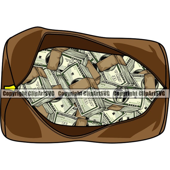 Money Duffle Bag 100 Hundred Dollar Bill Sack Stack Wealth Cash Pile Rich  Hustle Hustler Profit Art Design Logo SVG PNG Clipart Vector Cut