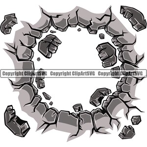 Objekt explodiert durch Cracked Hole Wand Floor Break Hit Smash Ziegel Kaputt Riss Stück Ad Design Element Logo SVG PNG Clipart Vektor Cut