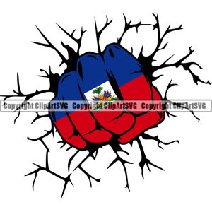 Haiti Haitian Fist Punch Hit Break Wall Flag Country World Nation Map Sign Design Element Art Logo SVG PNG Clipart Vector Cutting Cut File