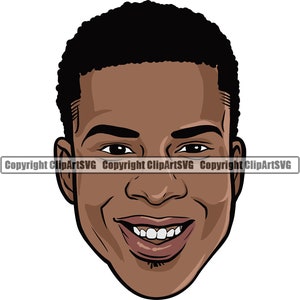 May include: A digital illustration of a smiling Black man with short, dark hair. His face is drawn in a cartoon style.