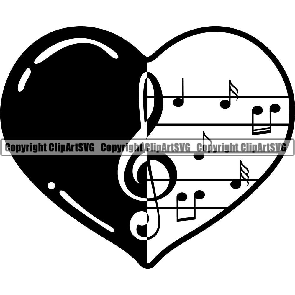 Music Note Heart Love Symbol Treble Clef Sheet Musical Classical Design ...