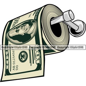 Geld toiletpapier rol 100 honderd-dollarbiljetten knoop contant geld stapel rijke gangster drukte Hustler Art Design logo SVG PNG clipart vector gesneden bestand