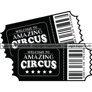 Zirkus Show Tickets Arena Papier Enter Themenparty Eingang Eintritt Schwarz Weiß Illustration .SVG .PNG Clipart Vektor Cricut Cut Cutting