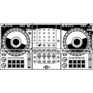 DJ-Aufbau Musik Plattenspieler Plattenspieler Mixer Disc Jockey Album Vinyl Club Stereo Retro Sound Design Art Logo SVG PNG Vektor Clipart geschnitten Datei