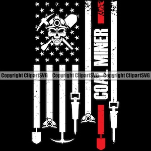 Mining Skull Mine Miner USA US Flag Pick Axe Pickaxe Hatchet Dig Construction Shovel Tool Coal Gold Design Logo SVG Png Clipart Vector Cut