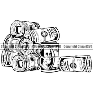 Mucchio di soldi Rotolo di 100 cento dollari Bill Elastico Stack Nodo Cash Rich Gangster Hustle Hustler Art Design Logo SVG PNG Clipart Vector Cut