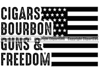 Cigars Bourbon Guns Freedom Flag USA United States America Pistol Rifle Firearm American Weapon Right Design Logo SVG PNG Clipart Vector Cut