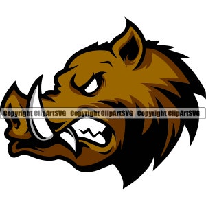Boar Wild Hog Pig Razorback Head Animal Angry Cartoon College High School Team Sport Mascot Design Logo SVG PNG Clipart Vector Cut Cutting