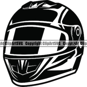 May include: Black and white illustration of a motorcycle helmet with a visor. The helmet has a detailed design with lines and curves.