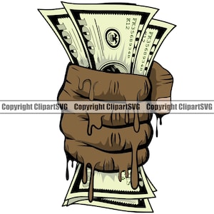 Mão Segurando Dinheiro Gotejando Dinheiro Notas De 100 Cem Dólares Rico Segurar Aperto Homem Masculino Punho Agarrar Logotipo De Anúncio SVG PNG Clipart Vector Cricut Cut