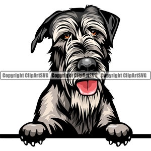 Irish Wolfhound Dog Peeking Peek-A-Boo Breed Happy Smiling Puppy Animal Pet Color Artwork Scottish Deerhound K-9 Logo PNG SVG Clipart Vector