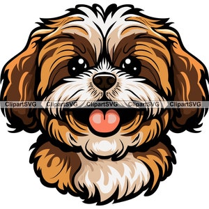 ShihPoo Sourire Chien Mignon Chiot Tête Canine Pet Shih Tzu Jouet Caniche Race Patte Animal Amour Portrait Dessin Art Logo Tatouage Conception SVG PNG Coupe