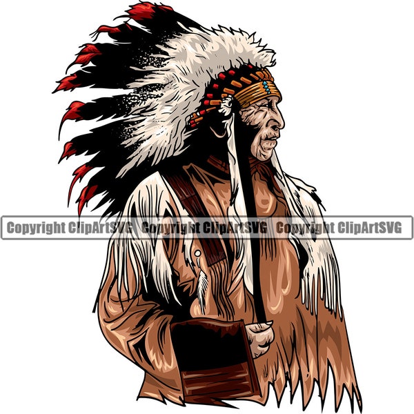 Native American Indian Headdress Head Dress Tribe Tribal Chief Costume Ornate Feather Tattoo Logo SVG PNG Vector Cricut Cut Cutting Cutting