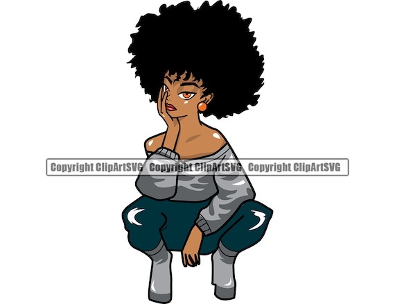 Cartoon black girl afro 23 Animated