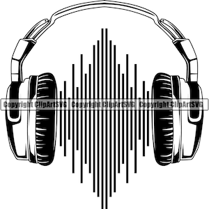 Kopfhörer Musik Schallwelle Wireless Bluetooth Dj Stereo Equipment Studio Kopfhörer Konzept Kunst Design Logo SVG PNG Vektor Clipart Schneiden Schneiden