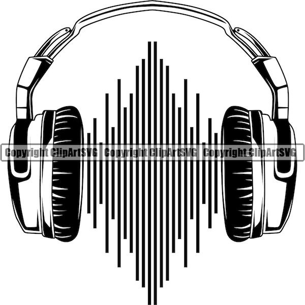 Headphones Music Sound Wave Wireless Bluetooth Dj Stereo Equipment Studio Headset Concept Art Design Logo SVG PNG Vector Clipart Cut Cutting