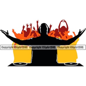 DJ Disc Jockey Musik Plattenspieler Plattenspieler Mixer Album Vinyl Night Club Sound Radio Stereo Silhouette Design Logo SVG Vektor Clipart Cut