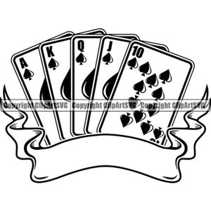 Poker #32 Royal Flush Spade carte à jouer jeu Gamble Casino pari paris Blackjack jeux Logo. SVG. PNG vecteur Clipart Cricut coupe coupe