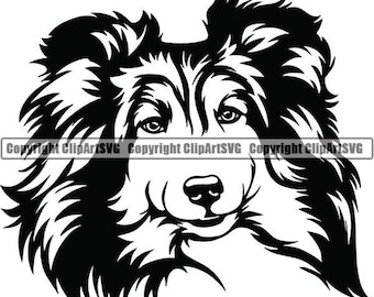 Shetland Sheepdog #27 Leende Sheltie Valp Hundras Stamtavla K-9 Djur Husdjur Rough Collie Logotyp .SVG .PNG Clipart Vektor Cricut Cut Skärning