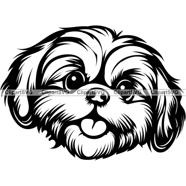 Shih Tzu Smiling Dog Cute Puppy Face Canine Pet Lhasa Apso Maltese Pedigree Breed Paw Portrait Drawing Art Logo Tattoo Design SVG PNG Cut