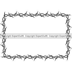 Barbed Wire Rectangle Frame Razor Fence Fencing Barb Bob Forbidden Danger Jail Prison Security .SVG .PNG Clipart Vector Cricut Cut Cutting