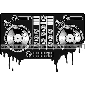 DJ Setup Fusione Disc Jockey Musica Giradischi Mixer Record Album Player Scratch Vinyl Stereo Sound Design Art Logo SVG PNG Vector Clipart Cut