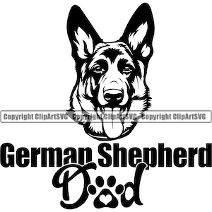 German Shepherd Dad Owner Dog Breed Smiling Happy Paw Puppy Pup Pet Clip Art K-9 Cop Police Logo SVG PNG Clipart Vector Cricut Cut Cutting