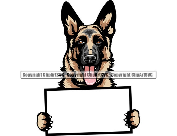 German Shepherd Dog Holding Blank Sign Breed Smiling Happy Paw