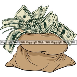 Sacco di soldi 100 cento dollari banconota sacco banca pila ricchezza contanti mucchio ricco uomo d'affari profitto segno arte design logo SVG PNG Clipart vettoriale taglio