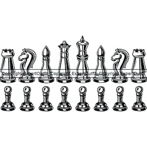 Pièces d'échecs #2 blanc échiquier configuration jeu de société stratégie joueur Club compétition FIDE Master. SVG. PNG vecteur Clipart Cricut coupe coupe