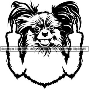 Papillon Dog Middle Finger Breed Paw Puppy Pup Pet K-9 Funny Silhouette Design Element Logo SVG PNG Clipart Vector Cricut Cut Cutting File