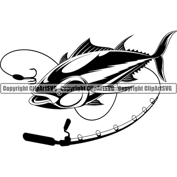 Tuna Fishing Logo Sword Fish Saltwater Ocean Deep Sea Sport Game Rod Reel  Yellowfin Bluefin Albacore Boat SVG PNG Clipart Vector Cut Cutting 