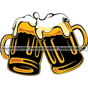 Chope à bière Cheers Cold Ale Boisson Mousse Brew Brasserie Alcool Pinte Verre Stein Bouteille Bar Pub Sud Vin Art Design Logo SVG PNG Vector Clipart Cut